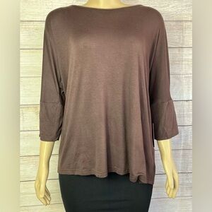 Melissa Masse Tunic Top Brown 3/4 Sleeve Knit Pullover Wing Sleeves NWT Size 2X